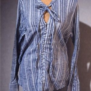 Knot Sisters Indigo Striped Blouse